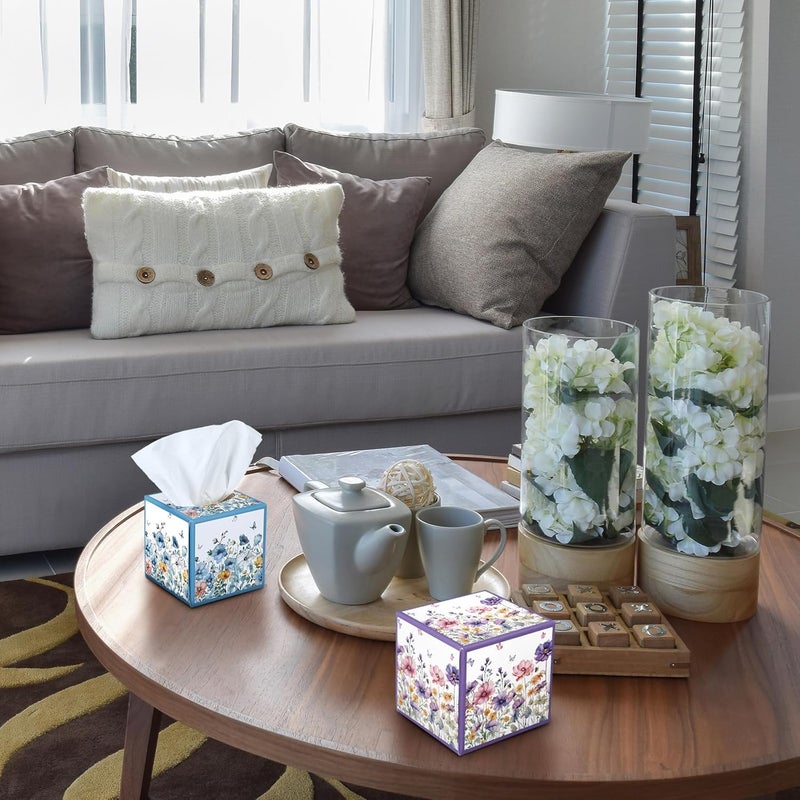 Fourluoo 12 Pack Floral Facial Tissues Cube Boxes 600 Sheets 3 Ply Small Square Wildflowers Face Tissues Bulk for Summer Fall Car Bedroom Supplies - Image 4
